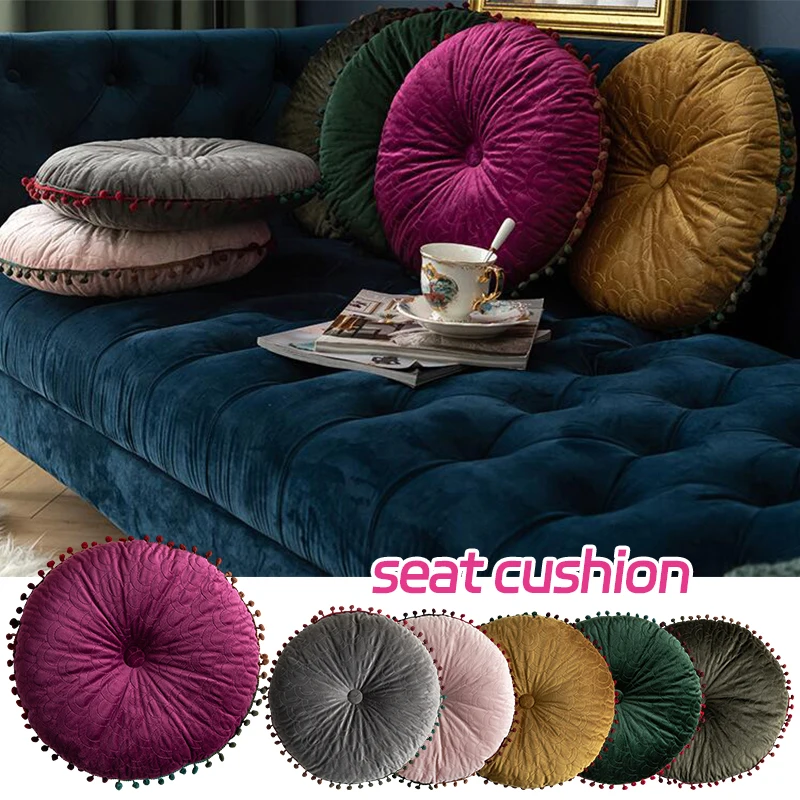 

Nordic Living Room Sofa Pillow Cushion Solid Velvet Soft Quilted Round Pumpkin Pillow Tatami Chair Tassels Cushion Home Decor