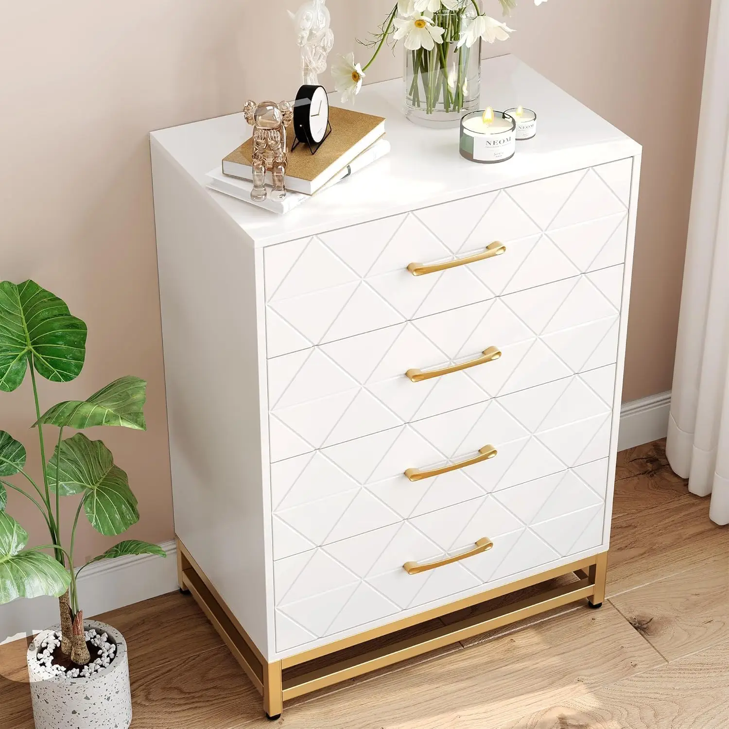4 Drawers Dresser Chests for Bedroom Wood Chest of Drawers Dresser Drawer Organizer for Living Room Hallway and Entryway