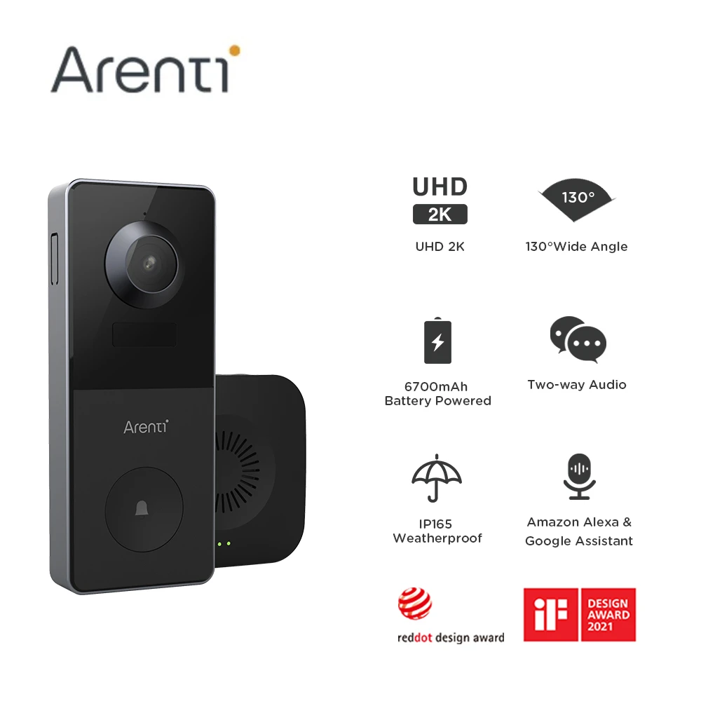 wireless intercom with camera Arenti 2K Video Doorbell Smart Intercom WiFi Door Bell Security Camera IP65 Waterproof Chargeable Battery Ring Alarm micron touch screen video intercom