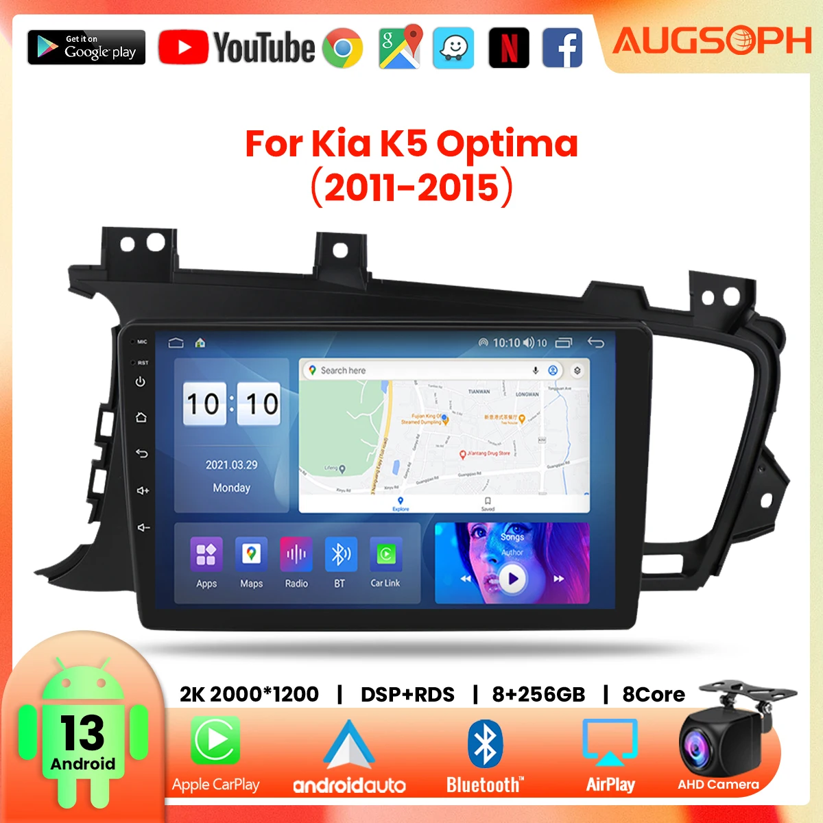 

Android 13 Car Radio for KIA K5 Optima 2011-2015, 9inch 2K Multimedia Player with 4G Carplay & 2Din GPS Navigation.