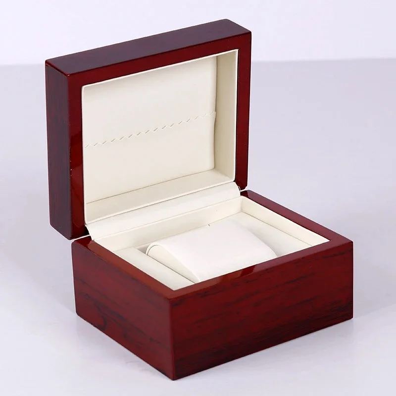 Premium wooden watch box with lacquer finish and soft cushion interior – ideal for storage or gifting, includes free shipping in Singapore.