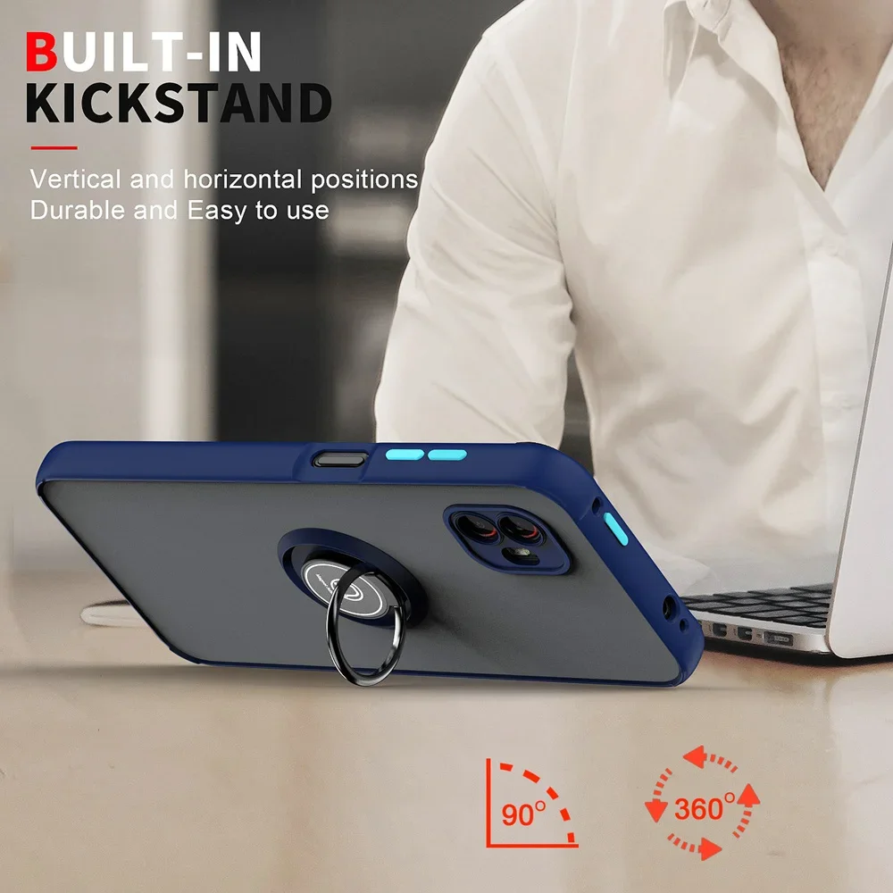 Armor Matte Shockproof Case with Ring Car Magnetic Holder Stand