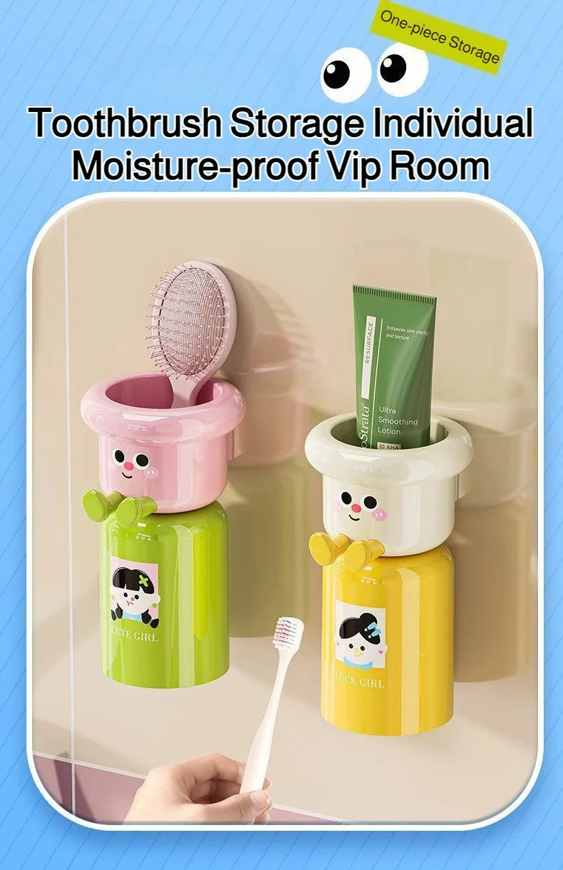 Cartoon Magnetic Toothbrush Holder Wall Mounted Bathroom Cup Organizer_voghion.com
