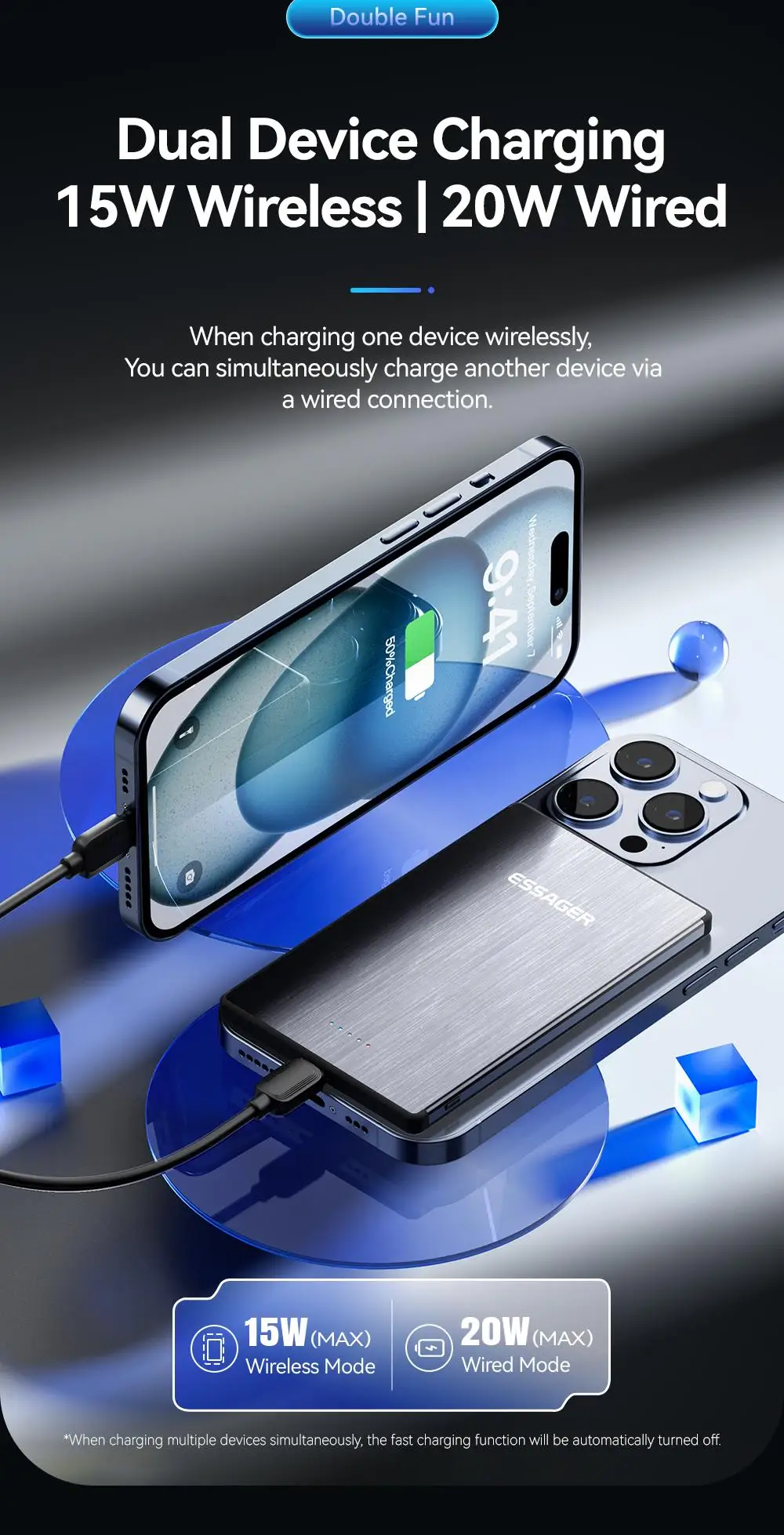 PD 20W Magnetic Wireless Charging Bank 5000mAh External Battery Charger For iPho