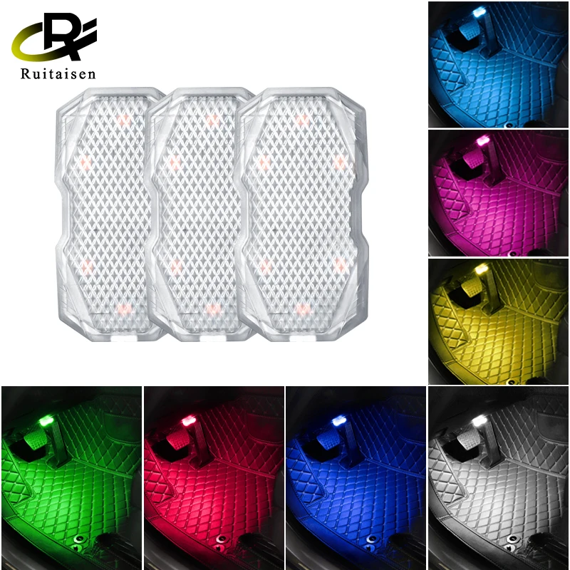

Car Styling Foot Light Interior Wireless Remote/Music/Voice Control Decoration Light LED USB Charging Atmosphere RGB Lamp Strip