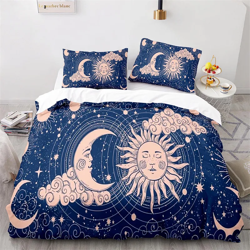 Boho Sun and Moon Duvet Cover Mysterious Astrology Bedding Set Microfiber Witch Wiccan Fortune-Telling Tarot Cards Quilt Cover 2