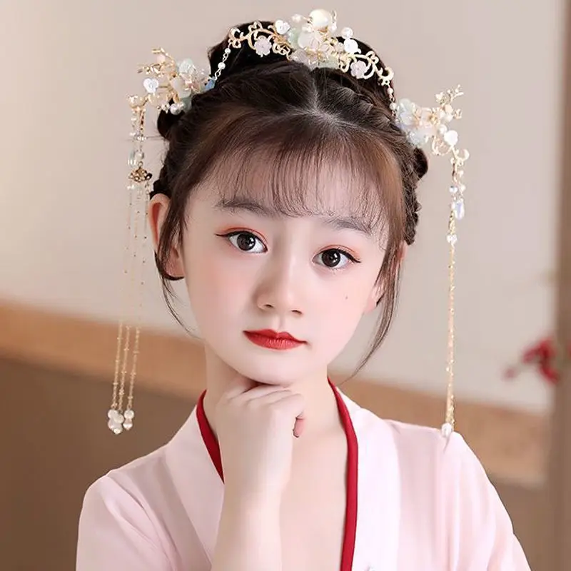 Hair accessory Chinese Hanfu long fringed vintage hairpins flower handmade hair sticks women traditional retro jewelry set