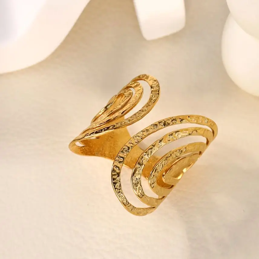 Fashion Spiral Rings for Women Gold Color Stainless Steel Geometric Opening Ring