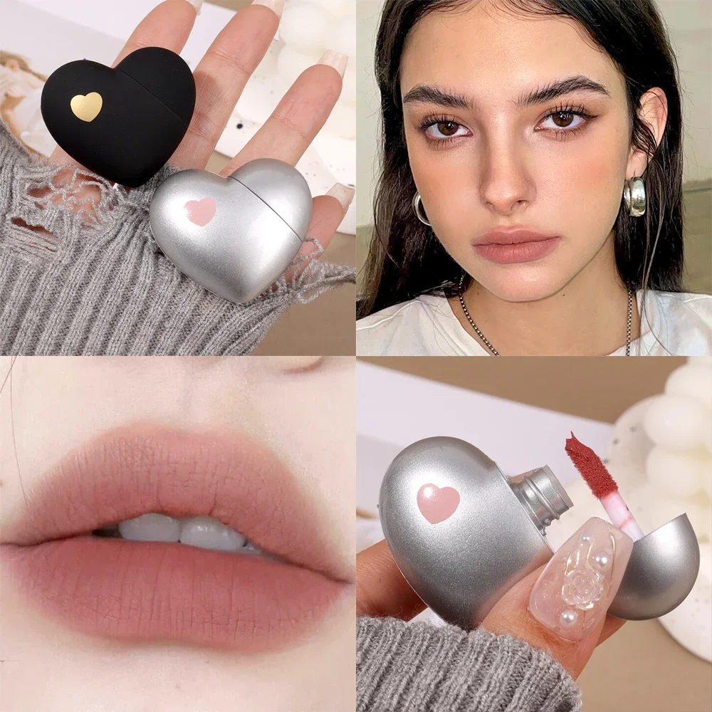 Velvet Matte Lip Glaze Heart Shaped Non-Stick Cup Nude Pink Sexy Lips Tint Waterproof Lasting Liquid Lipstick Makeup Cosmetics