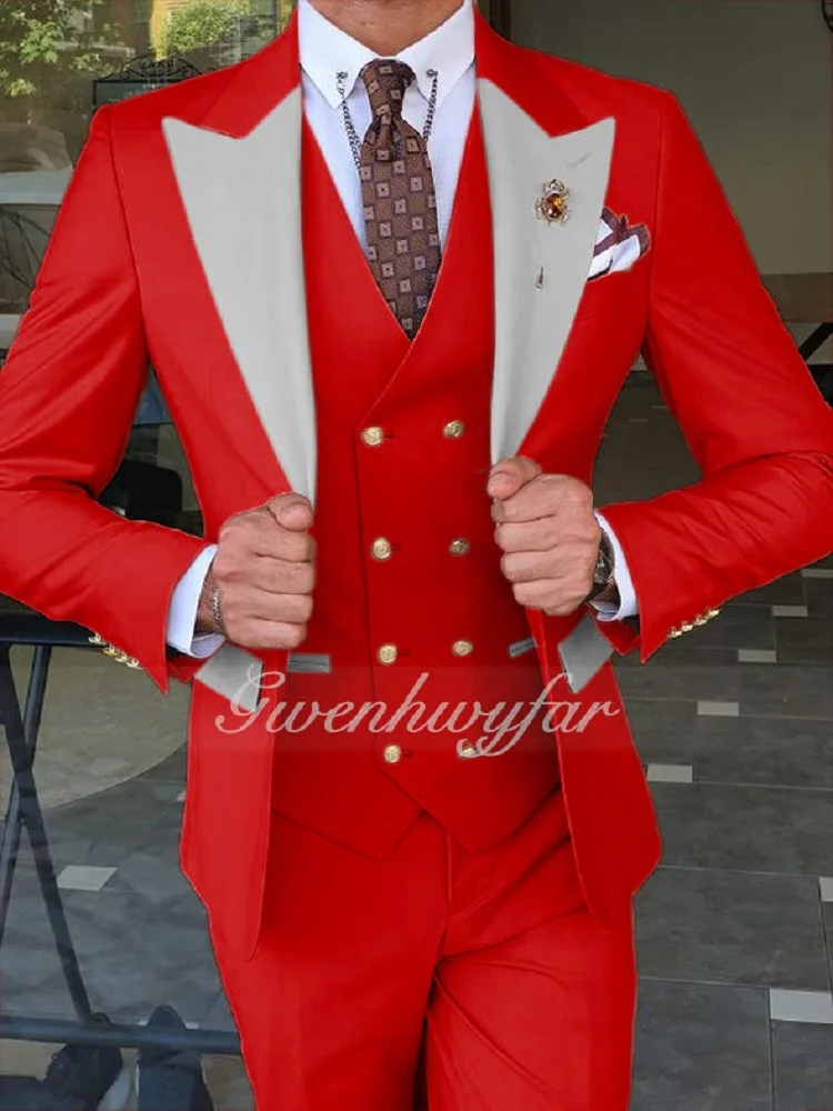 Gwenhwyfar Made Classic Peach Groom Tuxedo Groomsmen Gold Buttons Shawl Lapel Best Man Suit Wedding Men's Blazer Costume mens suit