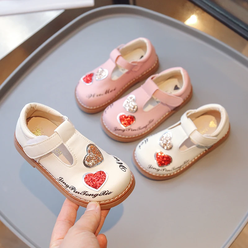 

Children Leather Shoes for Girls Love Shine Round-toe 2023 New Soft Breatheable Simple Kid Non-slip Princess Shoes Drop Shipping