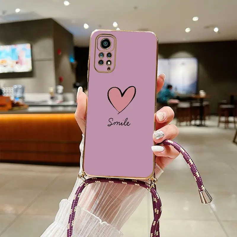 thumbnail image 1 of A Pink Heart Crossbody Lanyard Silicone Phone Case For Xiaomi Redmi Note 11 Pro 10 Pro 10 12 11S 9 10A 10C 9C 9A 9T Cover, 1 of 5