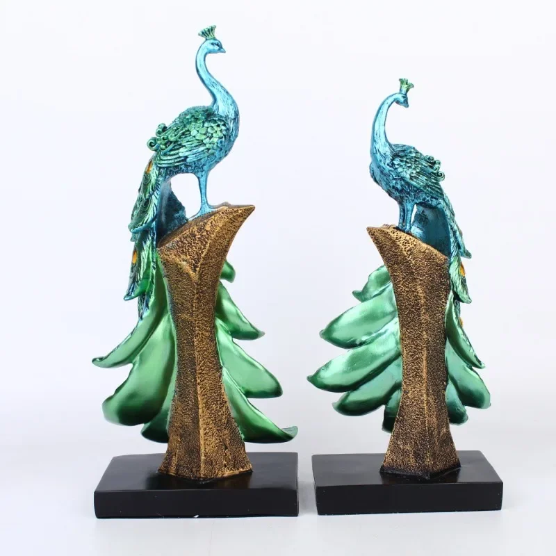 

40cm creative and fashionable gold blue peacock ornaments Resin crafts wine cabinets living rooms home decoration gifts