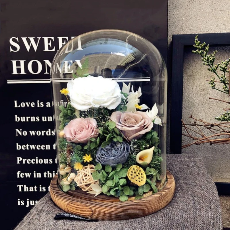 Diameter=25cm Height=25cm 30cm 35cm 40cm 45cm Glass Dome Home Decoration Different Base Transparent Cover Birthday Favor Gift 3