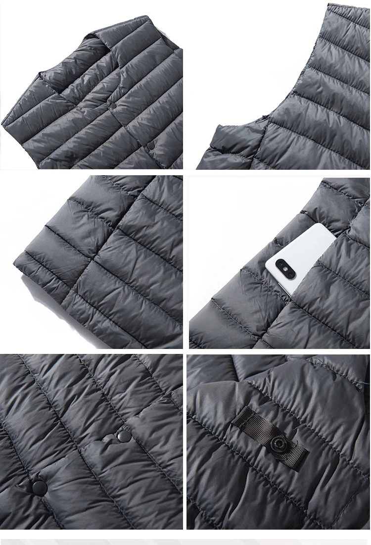 Men White Down Vest Man's Clothing Ultra Light Down Waistcoat Portable Sleeveless Coat Man Winter Round Collar Warm Liner