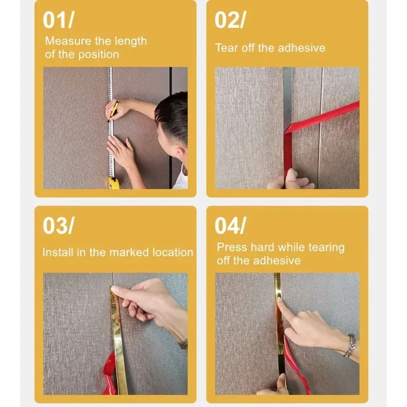 Wall Sticker 1 Roll Gold Stainless Steel Flat Decorative Lines Titanium Wall Ceiling Edge Strip Mirror Living Room Decoration