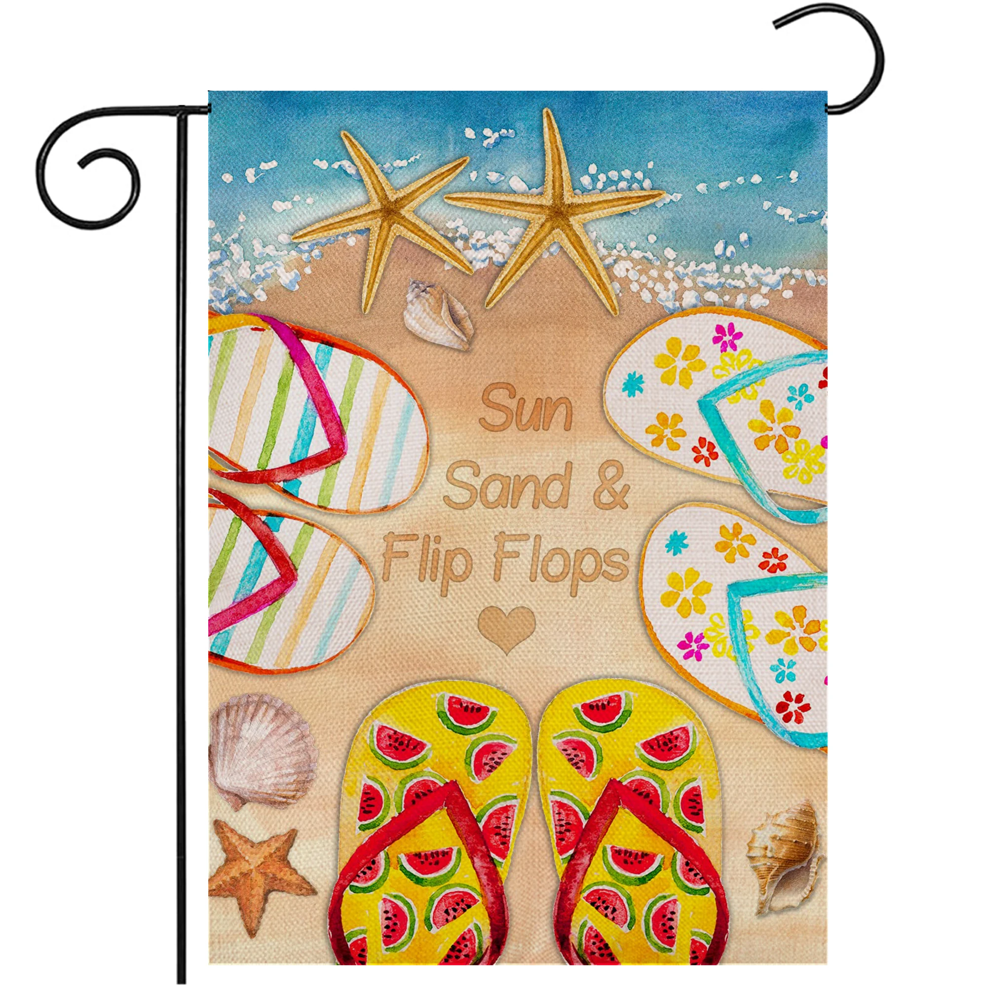 

Sun Sand Flip Flops Garden Flag 12×18 Inch Double Sided Outdoor Decor Farmhouse Floral Decoration Burlap Seasonal Yard Flag