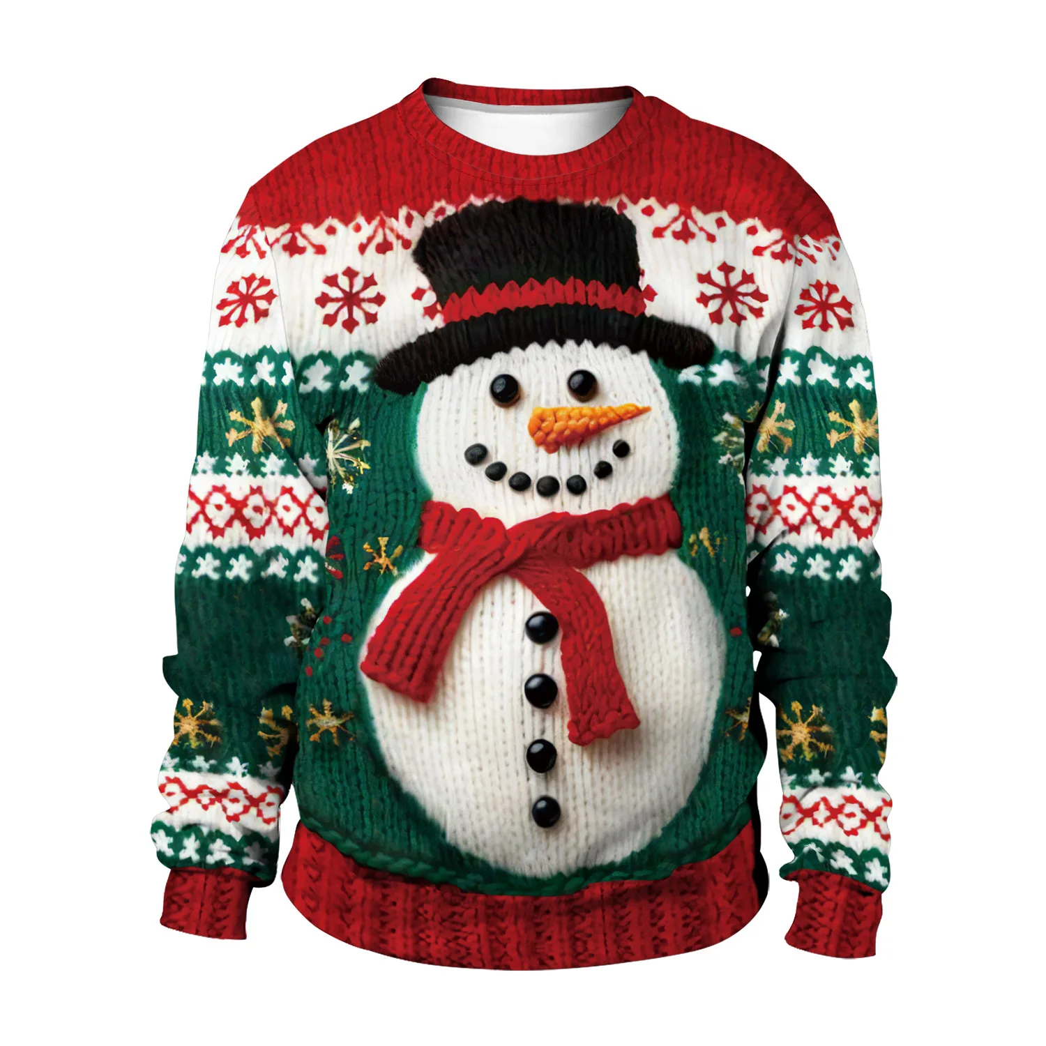 

Christmas Apparel Foreign Trade New Snowman Christmas Tree Imitation Sweater Pattern 3D Digital Printing Round Neck Sweater