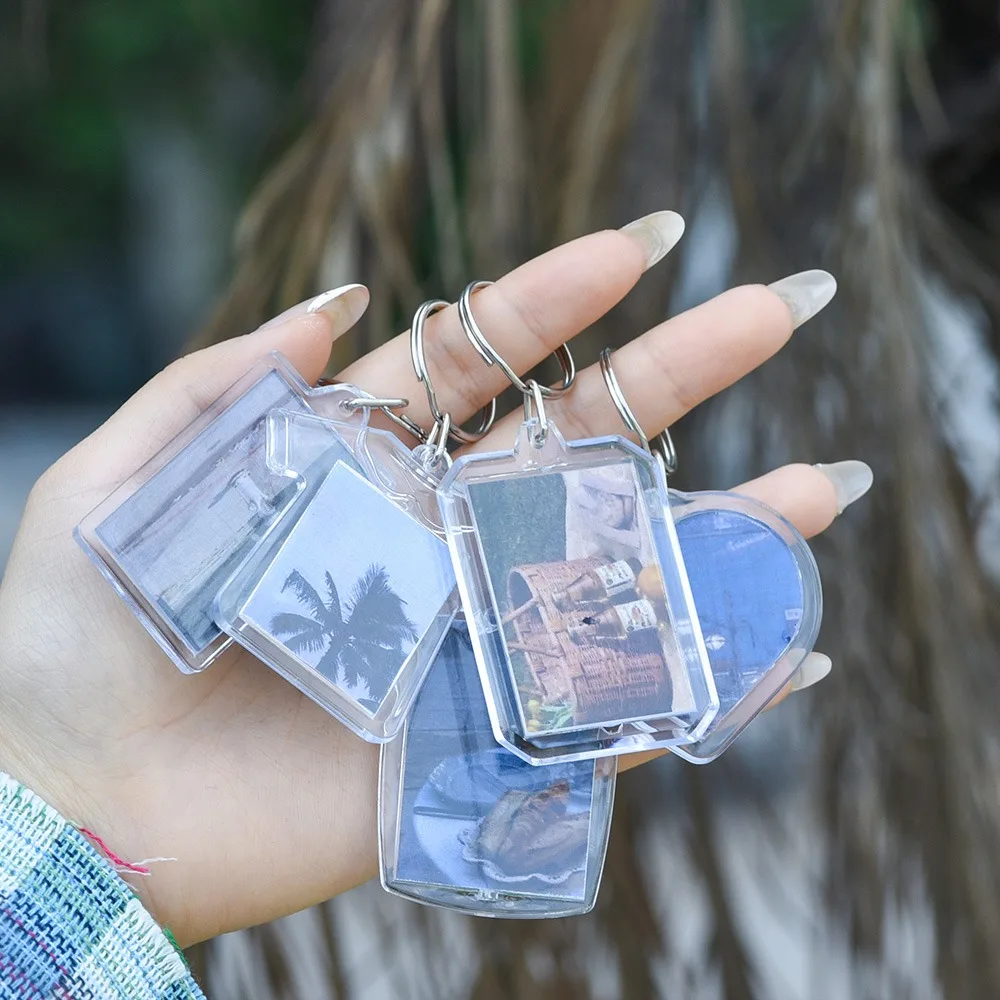 Transparent Photo Frame Keychain Tassels Snap In Custom Insert Photo Acrylic Blank Keyring Clear Blank Picture Pendant Key Chain