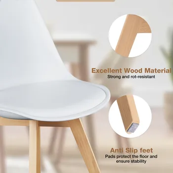 JHK PU Leather Dining Chairs Set of 4 Wooden Legs Lounge Chair for Home Kitchen Comfortable Sponge Cushion Living Room Chair 6