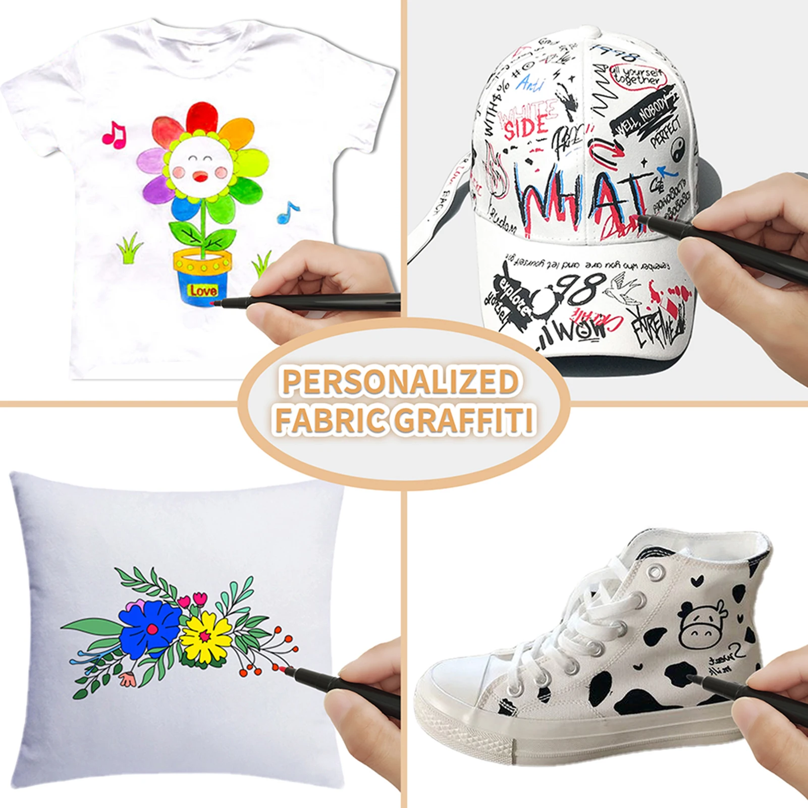 24-Color Fabric Pens Set Permanent for Clothes DIY Hand-Drawing Doodling and Artwork Crafts Suitable for Fabric Paper Canvas