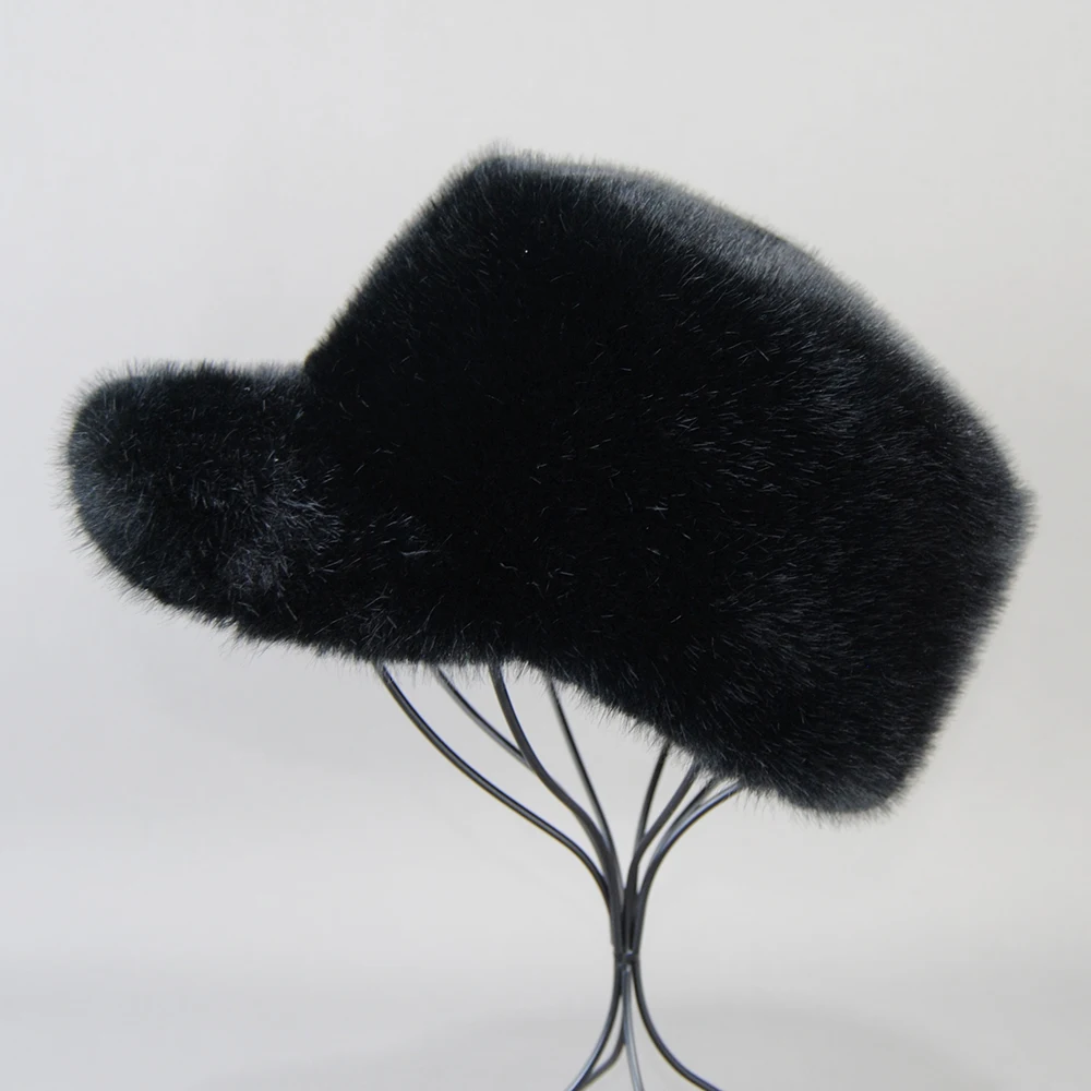 Winter Brand Artificial Faux Mink Fur Hat For Women Fluffy Luxury False hickened baseball peaked Warm Russian Visors Caps