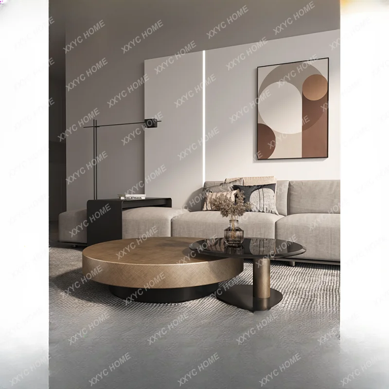 

Minimalist Stone Plate Coffee Table with Drawer Light Luxury Advanced Living Room Simple Size round Coffee Table Combination
