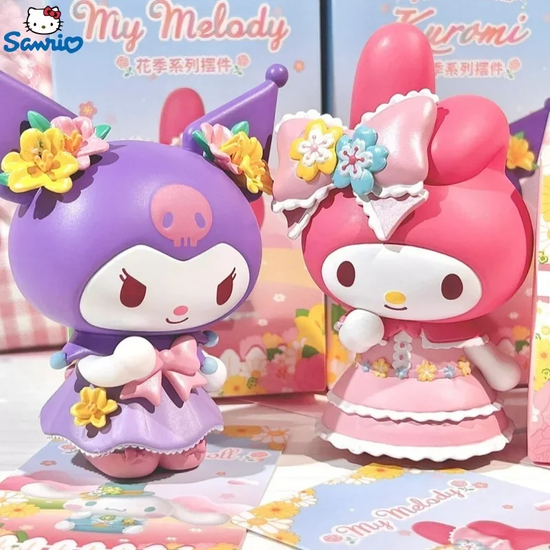 

Новая цветочная коллекция Sanrio Hellokitty Kuromi Cinnamoroll, милые модели, коллекционные игрушки, весенний подарок