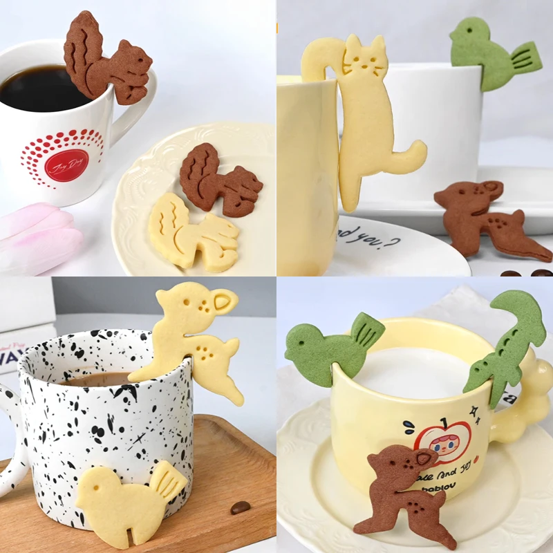 Hanging Cup Fawn Bird Cat Squirrel Biscuit Mold Cartoon Animal Cookie Cutter 3D Cookies Fondant Mold Cake Decorating Baking