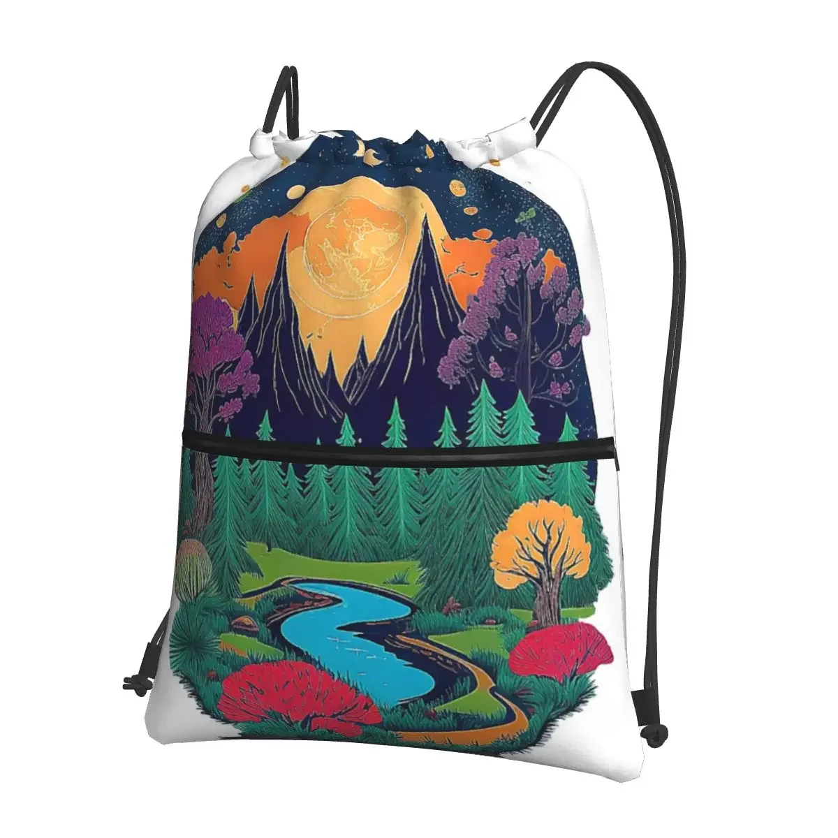 

At Night In A Natural Idyll Portable Backpacks Drawstring Bag Fashion Drawstring Bundle Pocket Storage Bags For School Students