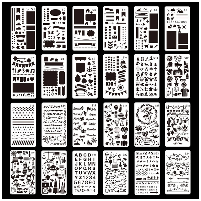 Set of 6 assorted Journalling Stencils - Set 4 - for paper crafts