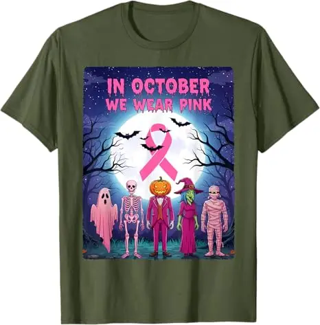 Halloween im Oktober tragen wir rosa Brustkrebs-Bewusstseins-T-Shirts. Tragen Sie rosa Geister-Halloween-Brustkrebs-Grafik-T-Shirts mit Y2k-Oberteilen – Detail 7