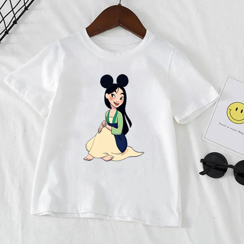 Disney Princess Kids Clothes T-Shirts Summer T Shirts Children Cartoons Kawaii Fashion Anime Tops Boy Girl Outfits Tee Shirt 3