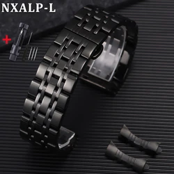 Premium Solid Stainless Steel Watch Band - Curved/Flat Metal Strap, Multiple Sizes Available - 21mm (Black)