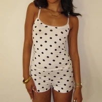 Ensemble pyjama 2 pièces Vintage pour femmes, tenue de salon à pois/rayés, sans manches, à bretelles, haut court + Micro short, été 2