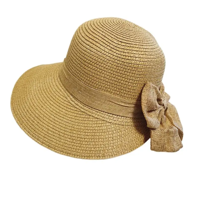 

COKK Summer Hats For Women Big Wide Brim Straw Sun Hat With Bow Outdoor Beach Travel Sunshade Folding Bucket Hat Cap New Gorro