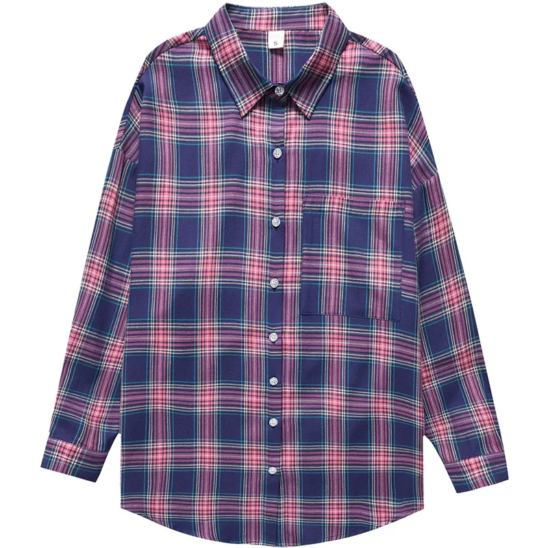 Vrouwelijke Katoen Mode Trend Vrouwen Lente En Herfst Casual Polo Lange Mouw Top Koreaanse 2023 Nieuwe Veelzijdige Losse Plaid Shirt