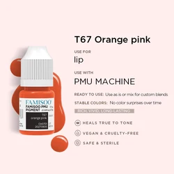 Vibrant 14 - Color Permanent Makeup Pigment Set for Lips, Eyebrows, & Eyeliners (T67 Orange Pink)
