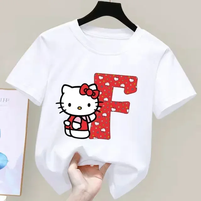 thumbnail image 1 of Camiseta de manga corta de algodón para niños con letras de la A a la Z de Hello Kitty Anime, camiseta suave de Sanrio Summer Girly Heart, regalo de cumpleaños kawaii, 1 of 5