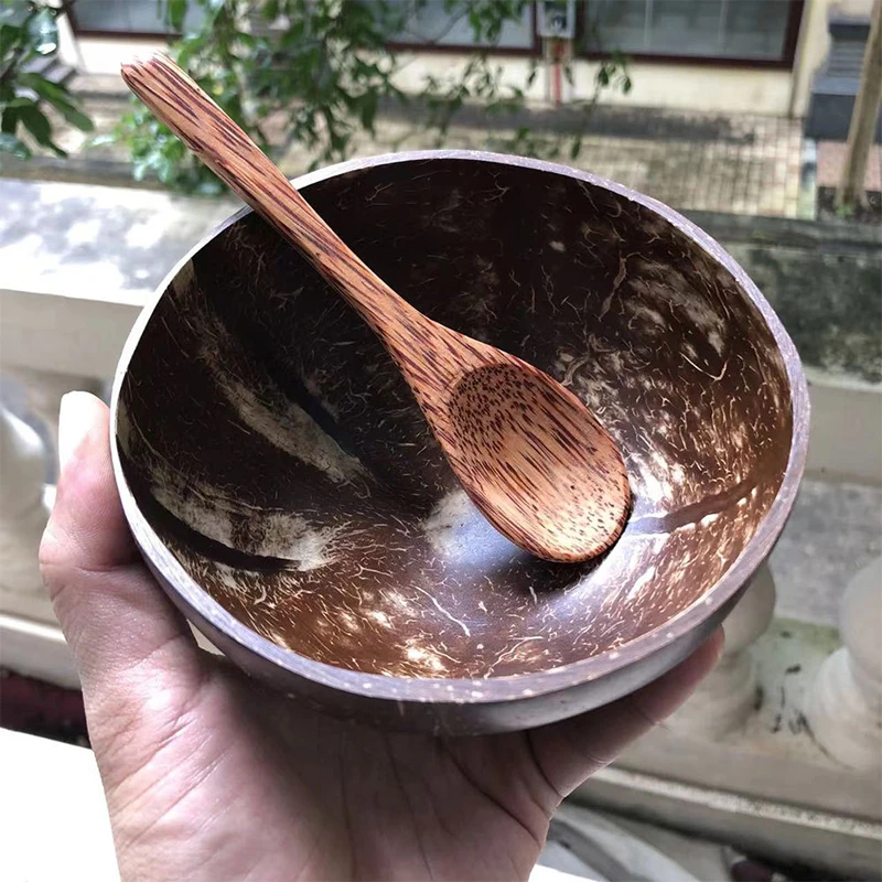 Natural Coconut Bowl Wooden Handmade Coconut Bowls for Eating Tableware Fork Spoon for Dessert Fruit Salad Mixing Rice tableware set wooden tableware