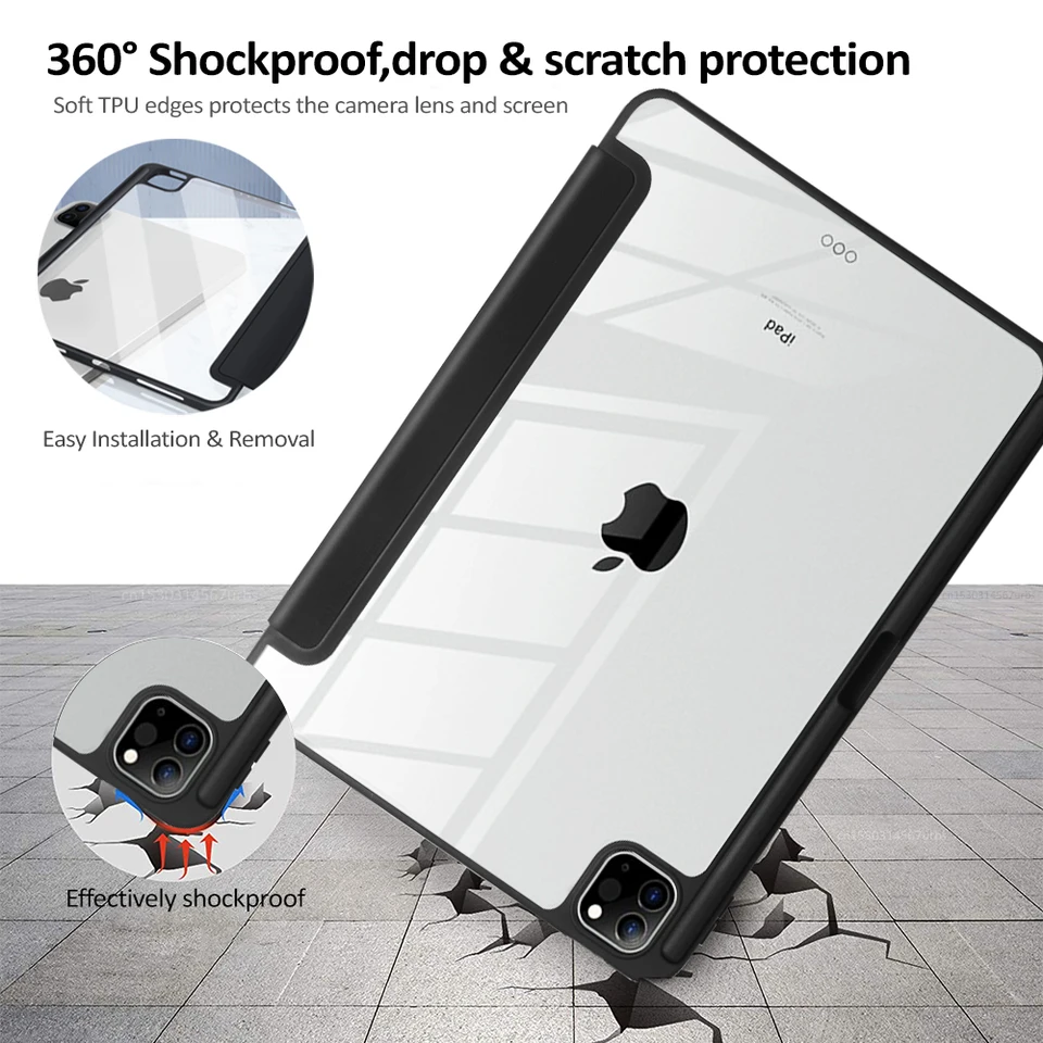 Custodia Trasparente In TPU Per IPad (modelli 5-9, Air, Mini, Pro), Con Porta Matita
