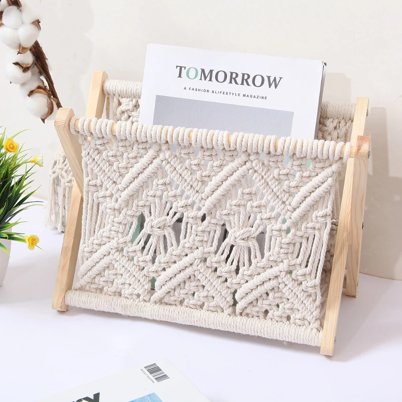 Office Furniture Cotton Rope Woven Magazine Storage Rack Creative Desktop Book and Newspaper Rack Floor Storage Magazine Racks