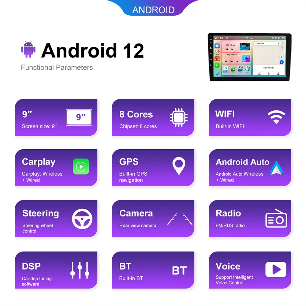 Podofo 2din Android Radio Carplay Car Multimedia Player 7/9/10\