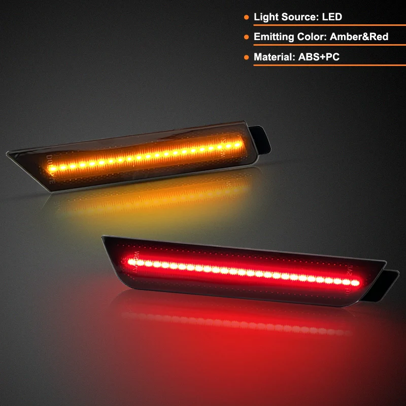 For Chevrolet Camaro 2010-2015 Clear & Smoked Lens LED Side Marker Lamp Amber Front Red Rear Side Fender Lights