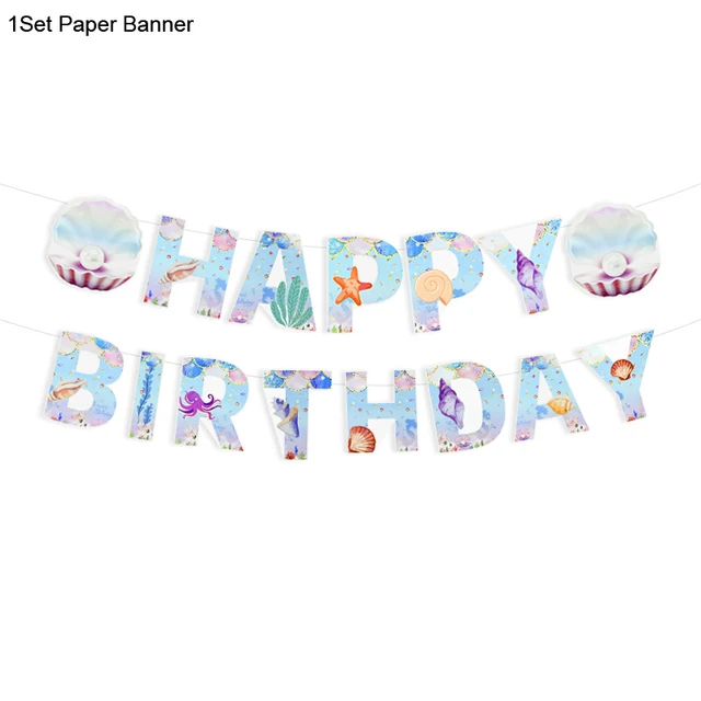 Mermaid Birthday Party Disposable Tableware Set Under The Sea Party Little Mermaid Girls 1st Birthday Decoration Shell Balloons 1set banner