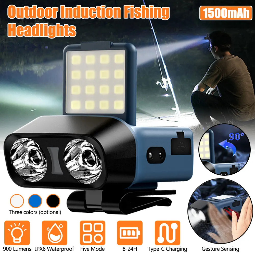 센서 COB LED 헤드램프 캡 클립 라이트, USB 충전식 헤드 손전등, 내장 배터리 헤드라이트, 낚시 캠핑용 LED 헤드