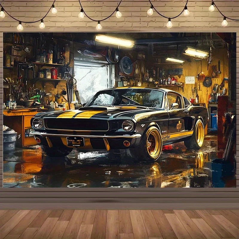 1 piece of retro garage car, classic sports car industrial style background fabric, personalized room wall stunning design