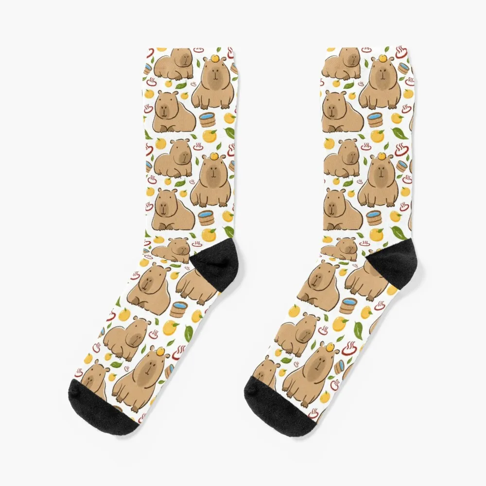 Capybara yuzu onzen bath pattern Socks Men'S Winter Socks