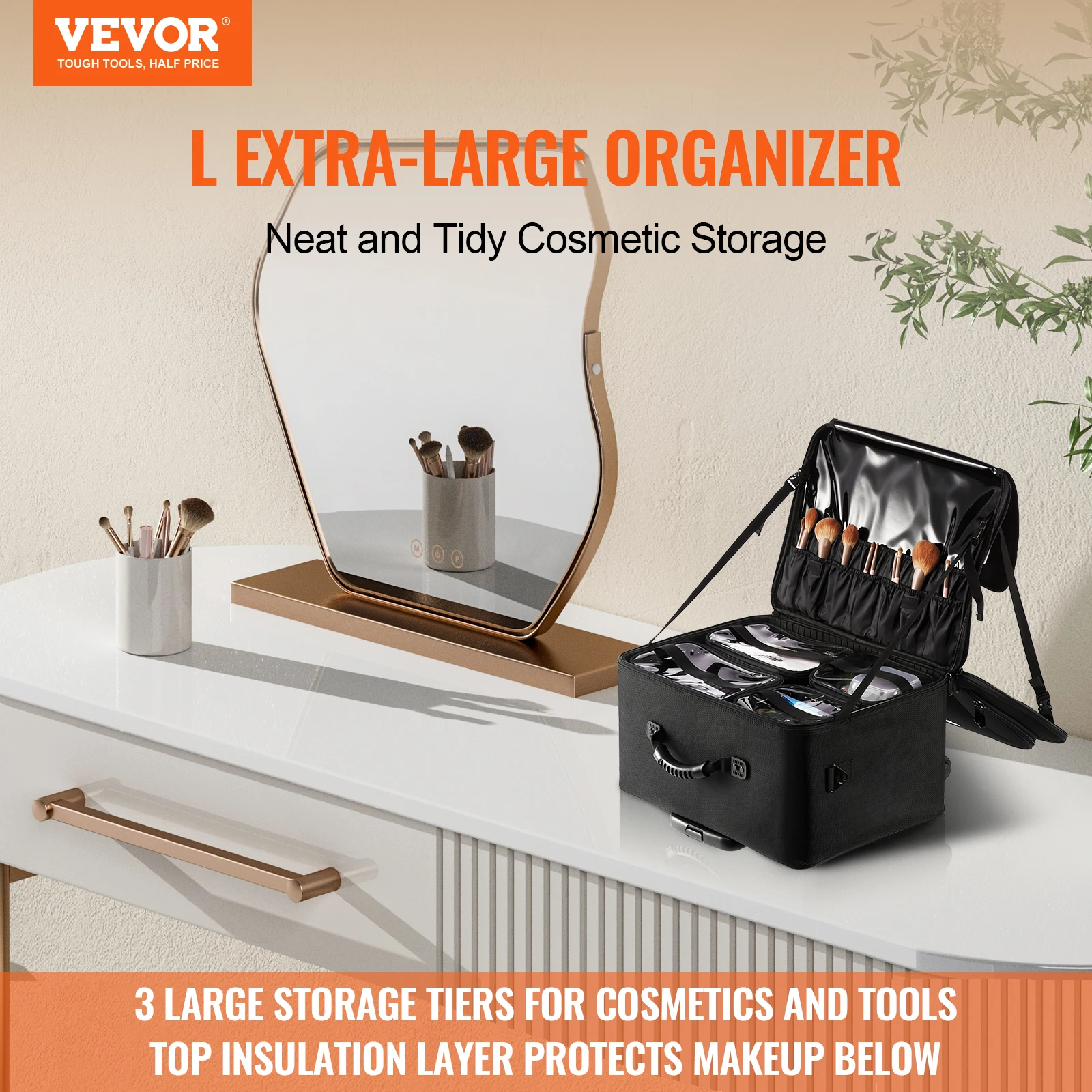 VEVOR Rolling Makeup Train Case Large Storage Convenient Carry With Handle Wheels Strap Makeup Organizer Box Waterproof Oxford 2
