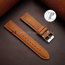 Vintage Brown Cowhide Quick Release Watch Band - Unisex Strap Replacement - 22mm (Yellow Brown)